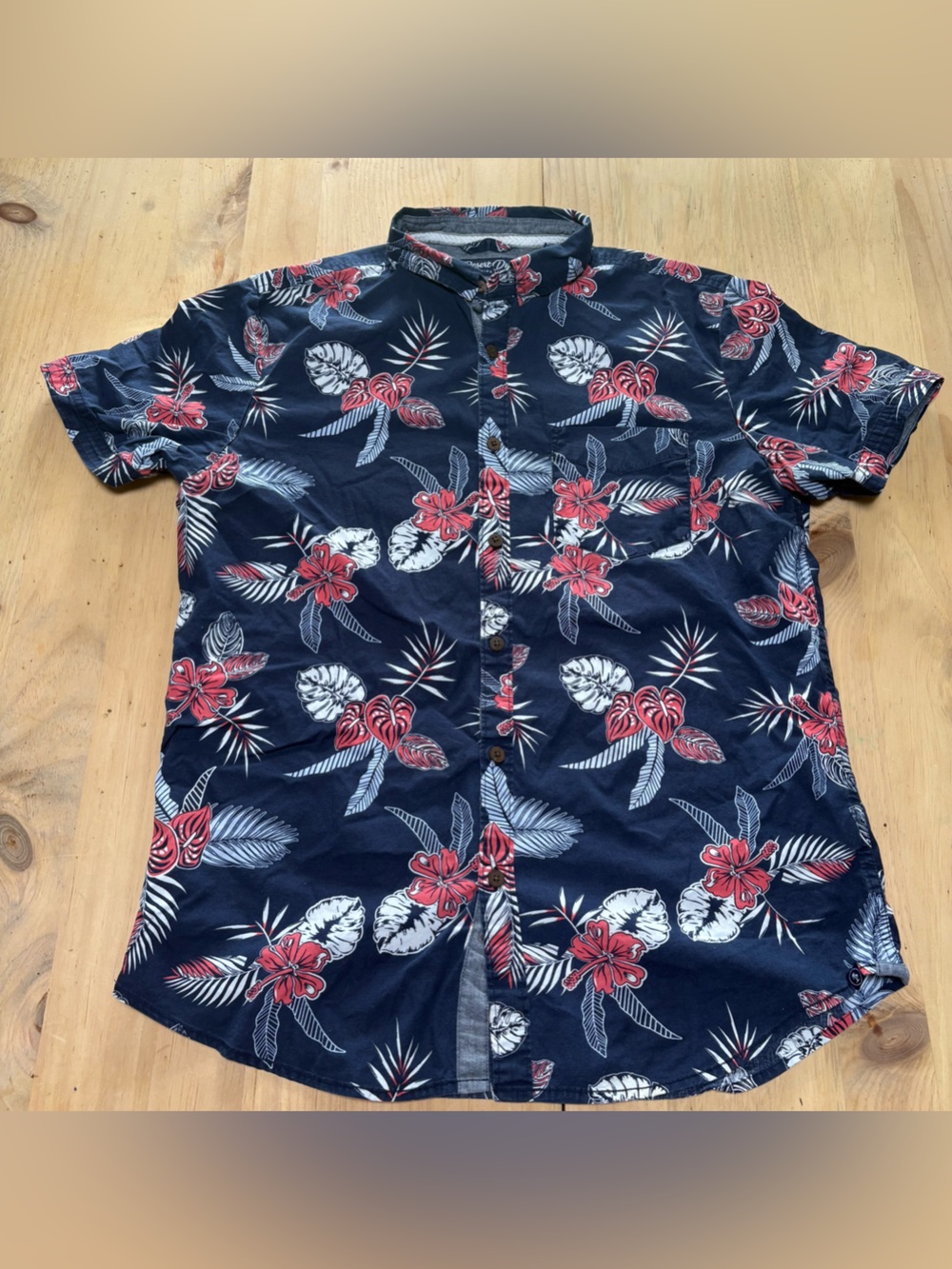 Desert Dunes Navy  Tropical Floral Button-Front Shirt